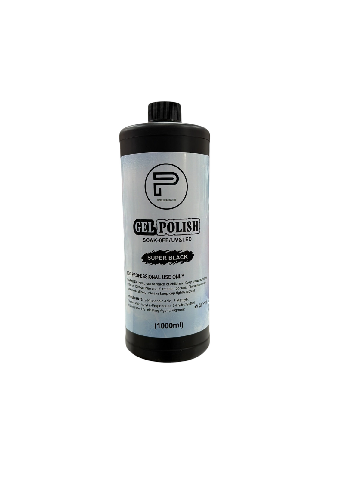 TP BEAUTY SUPPLY PTY LTD 1000ml professional super black soak-off UV and LED gel polish bottle in a salon setting