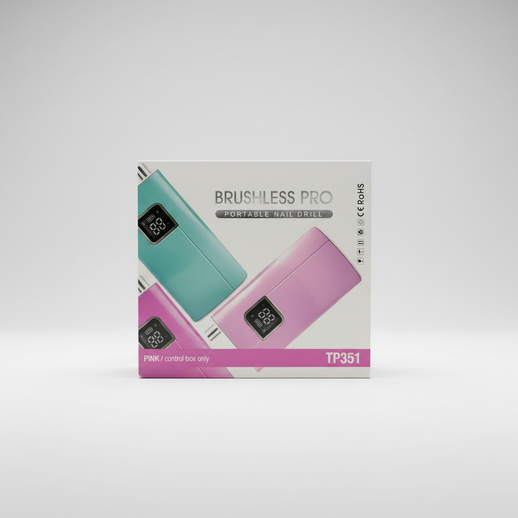 TP BEAUTY SUPPLY PTY LTD Brushless Pro portable nail drill control box in pink, featuring a digital display.