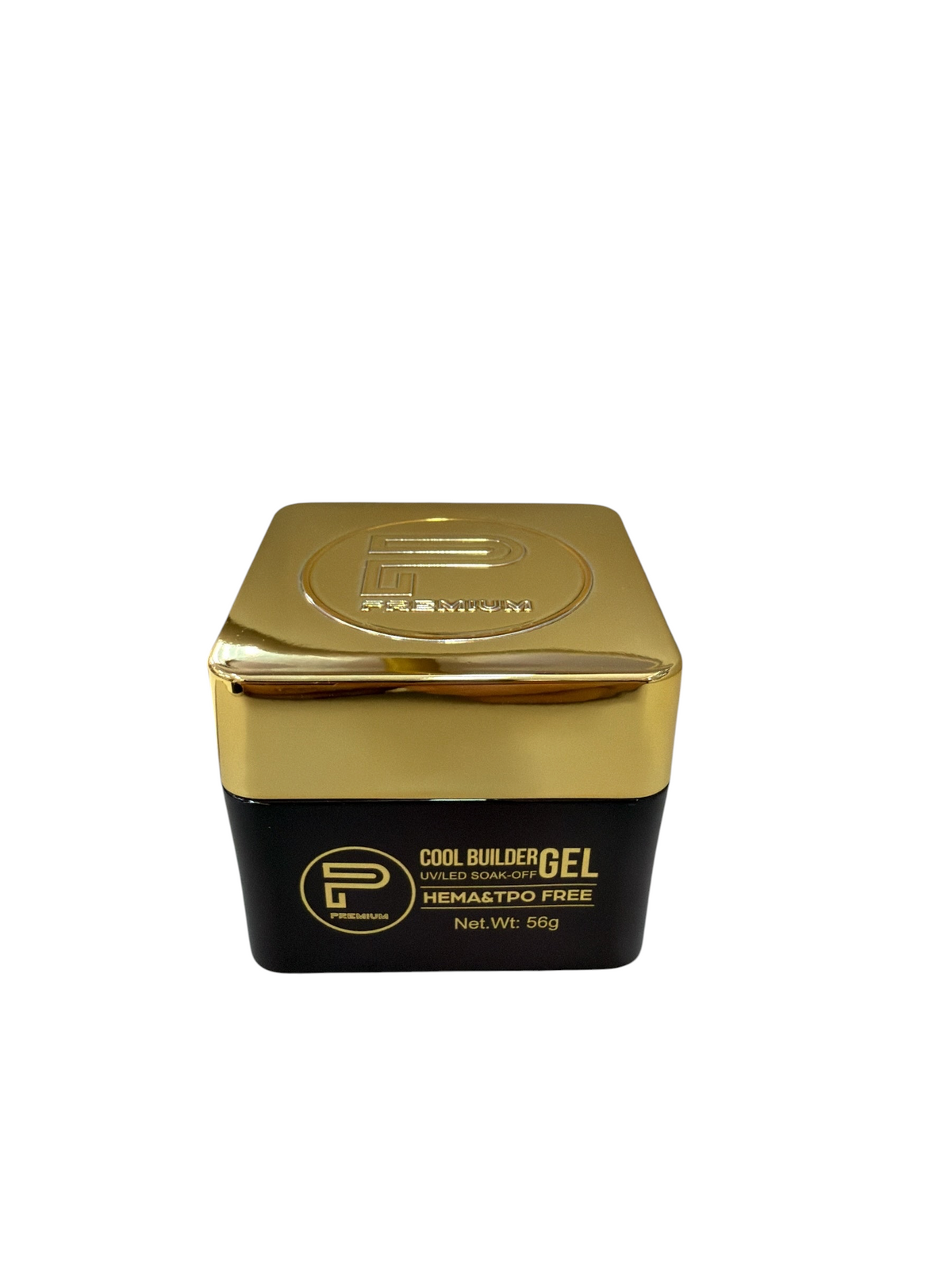 TP BEAUTY SUPPLY PTY LTD 56g jar of Premium Cool Builder Gel with a gold lid and black base for nail extensions.