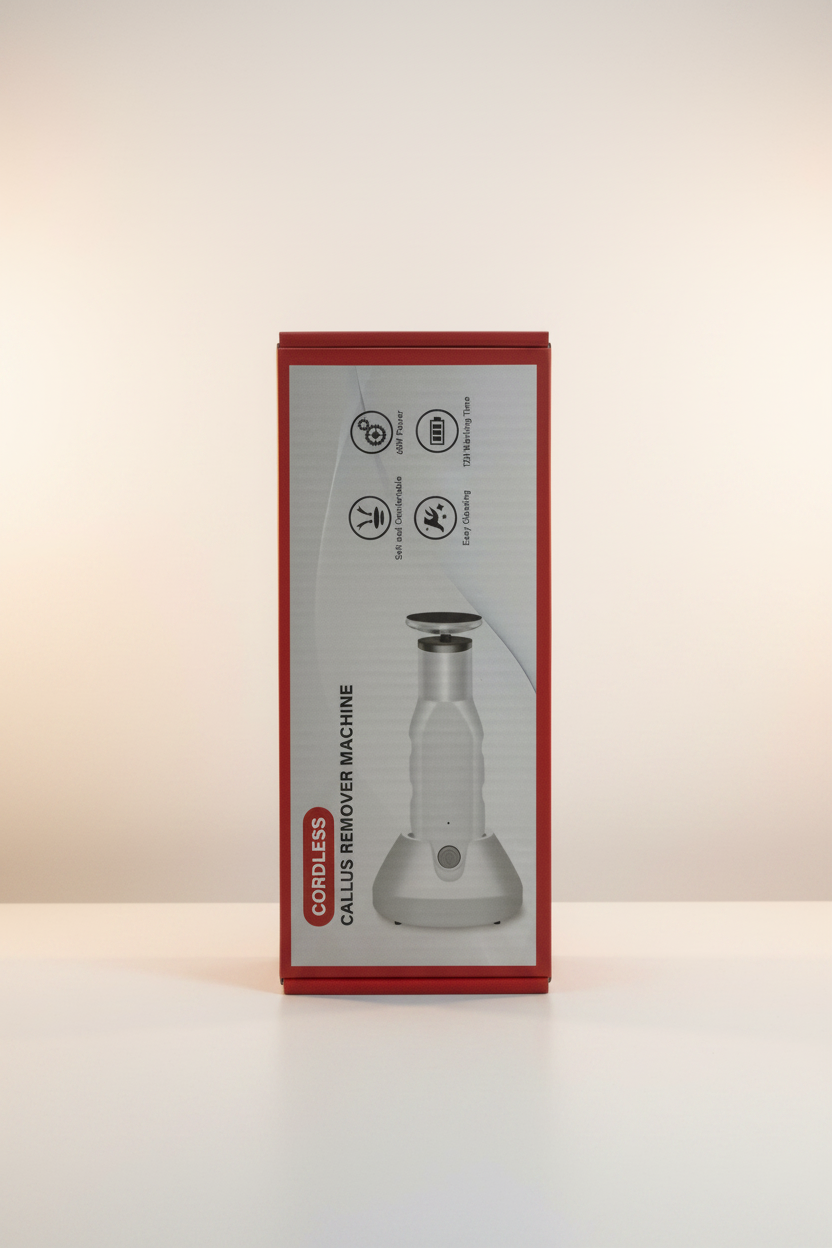 TP BEAUTY SUPPLY PTY LTD cordless electric callus remover machine box with 60W power and 12-hour battery life.