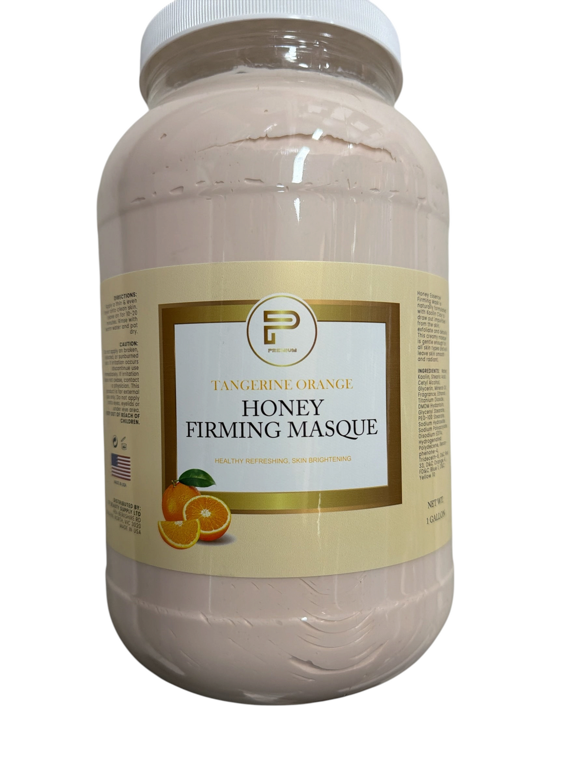 TP BEAUTY SUPPLY PTY LTD Tangerine Orange Honey Firming Masque in a large 1-gallon professional salon tub.