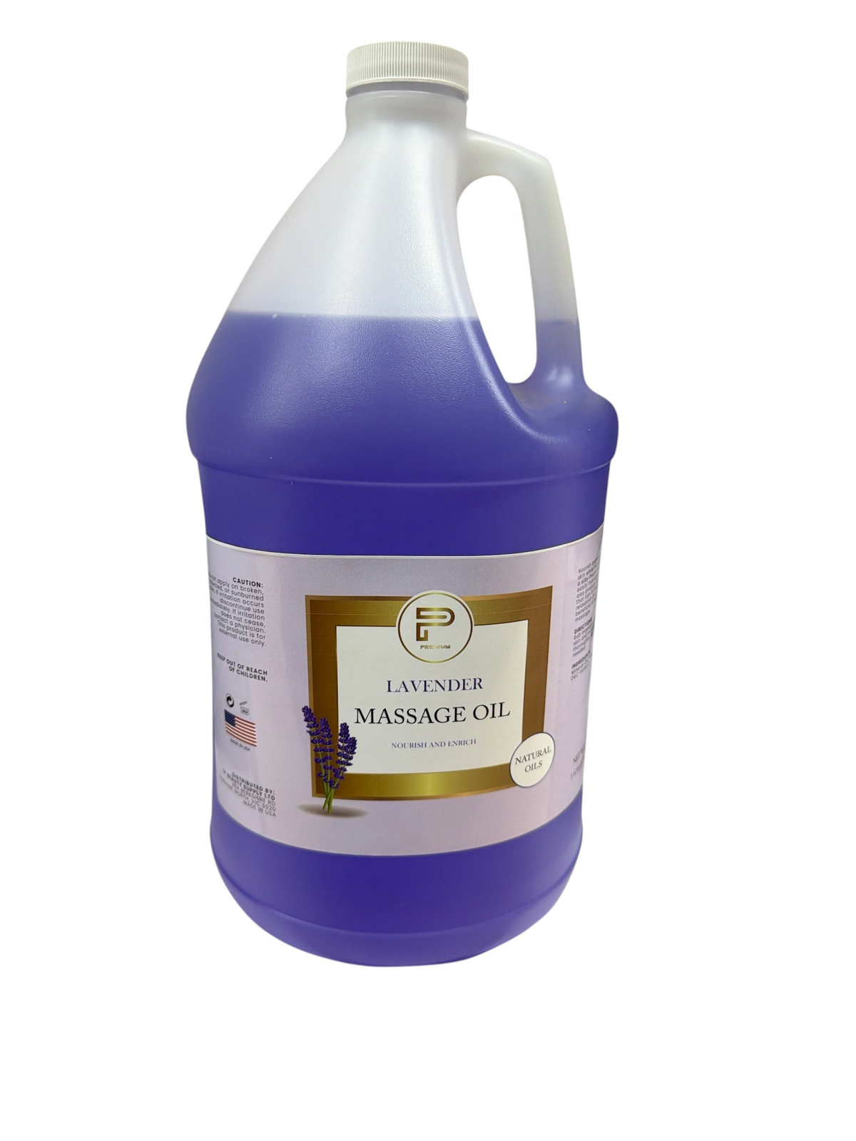 TP BEAUTY SUPPLY PTY LTD bulk lavender massage oil in a large purple plastic jug with a convenient pouring handle.