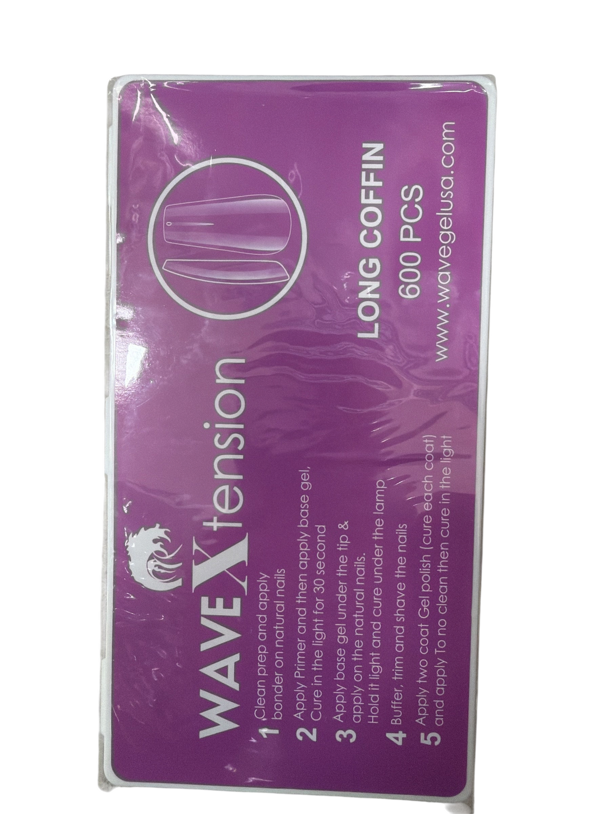 TP BEAUTY SUPPLY PTY LTD Wavextension long coffin nail extension tips in purple packaging with application steps