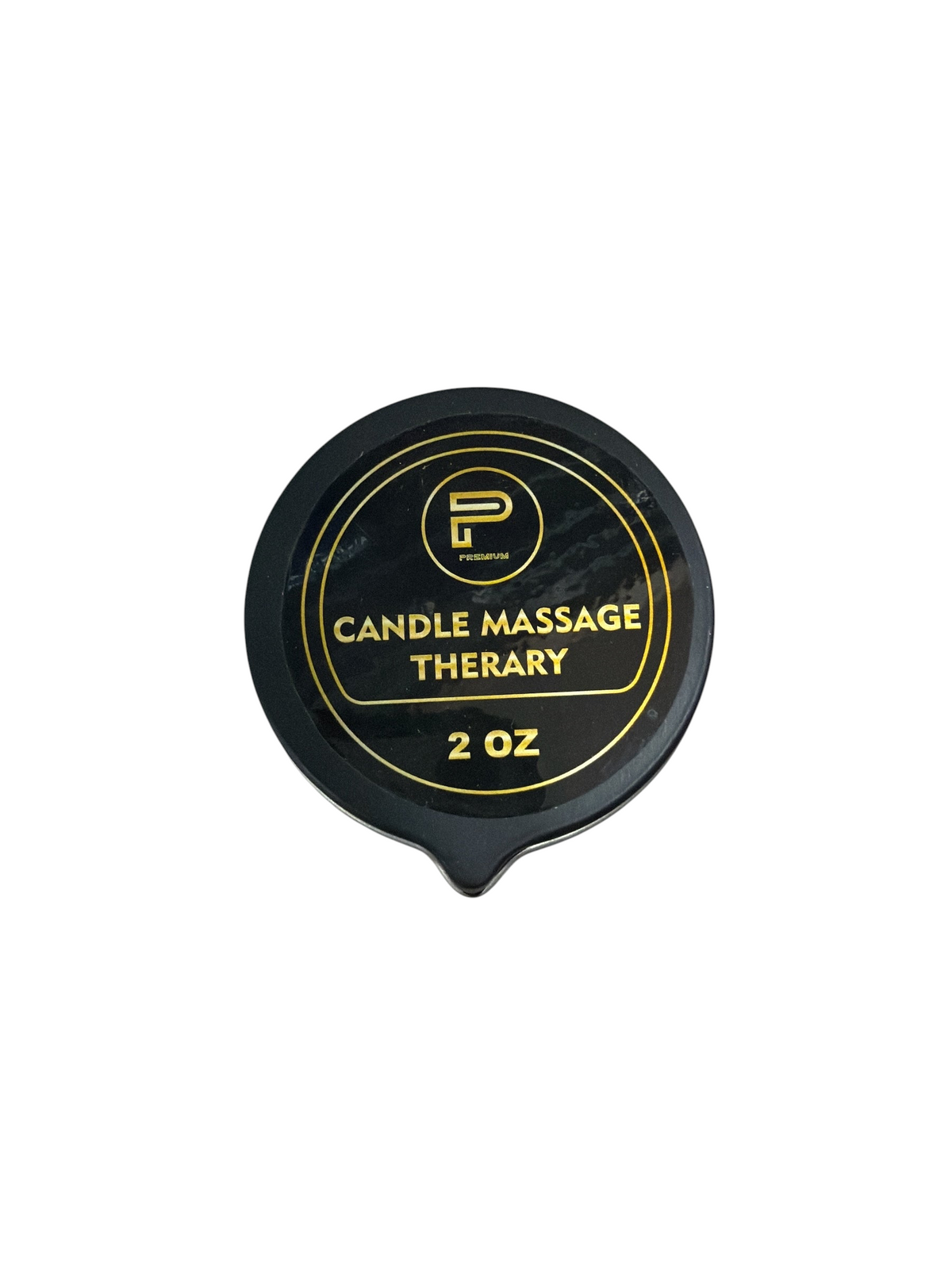 TP BEAUTY SUPPLY PTY LTD 2oz premium massage therapy candle in a black container with gold text
