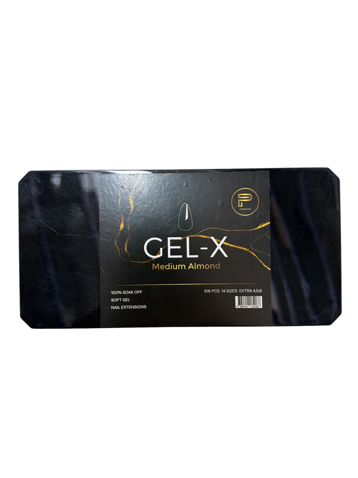 TP BEAUTY SUPPLY PTY LTD premium medium almond soft gel nail extension kit in a black box with gold accents.