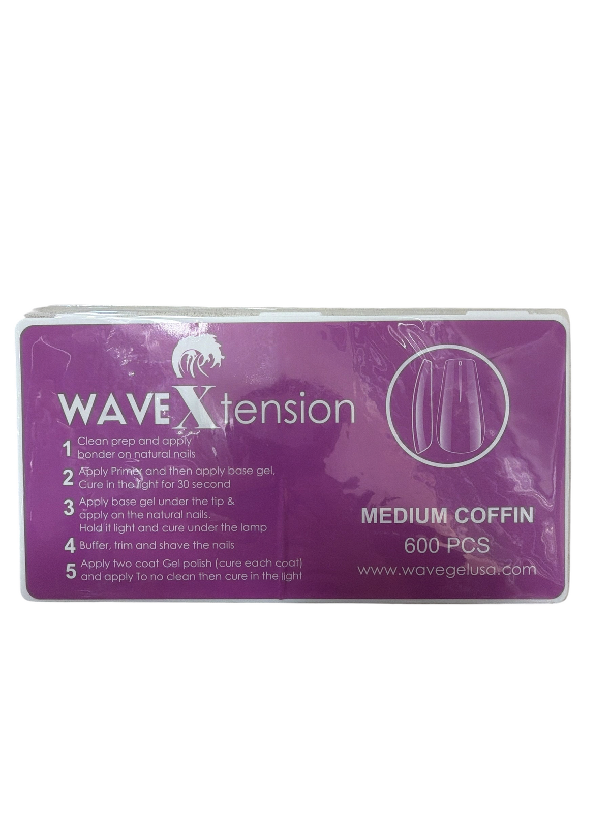 TP BEAUTY SUPPLY PTY LTD Wavextension medium coffin nail extension tips box with 600 pieces and application instructions