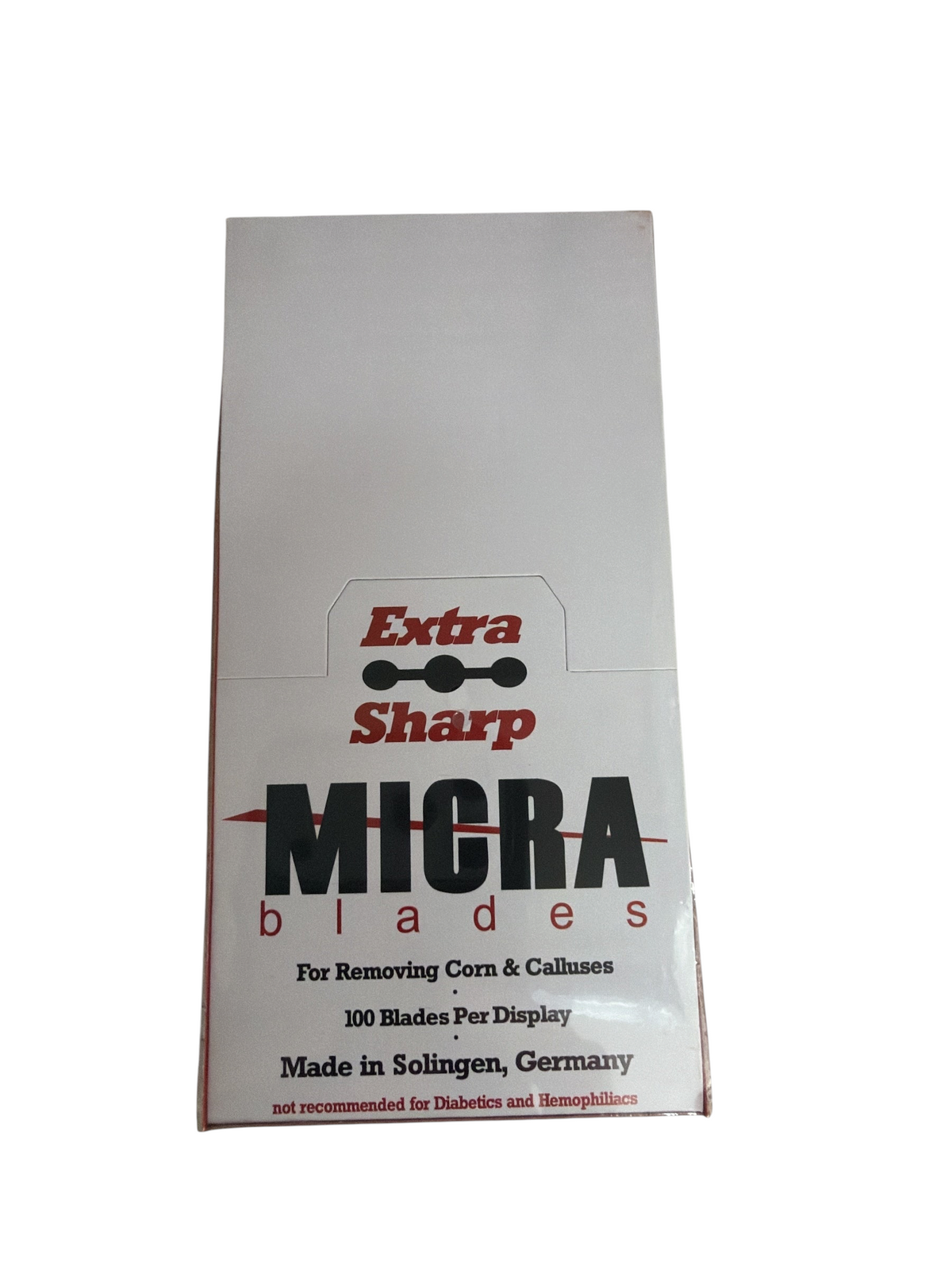 TP BEAUTY SUPPLY PTY LTD Extra Sharp Micra blades box for professional corn and callus removal, made in Germany.