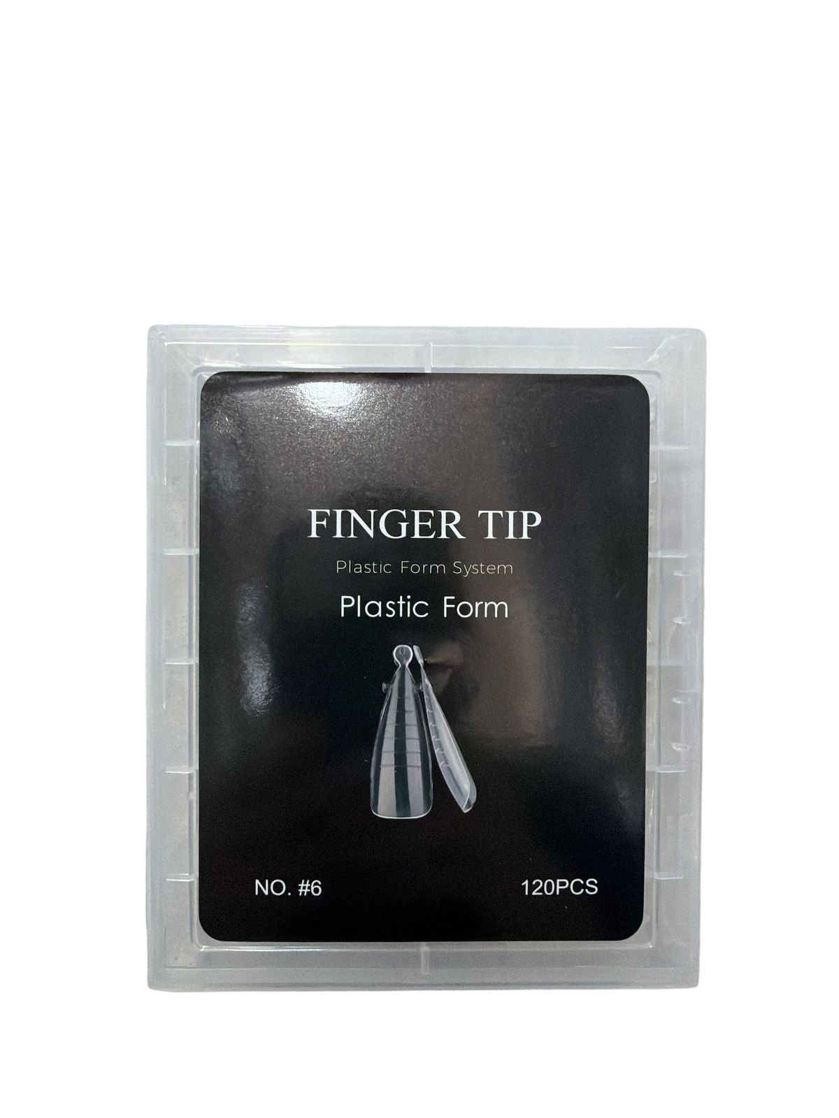 TP BEAUTY SUPPLY PTY LTD clear plastic nail extension forms in a 120-piece storage case for salon-quality manicures.