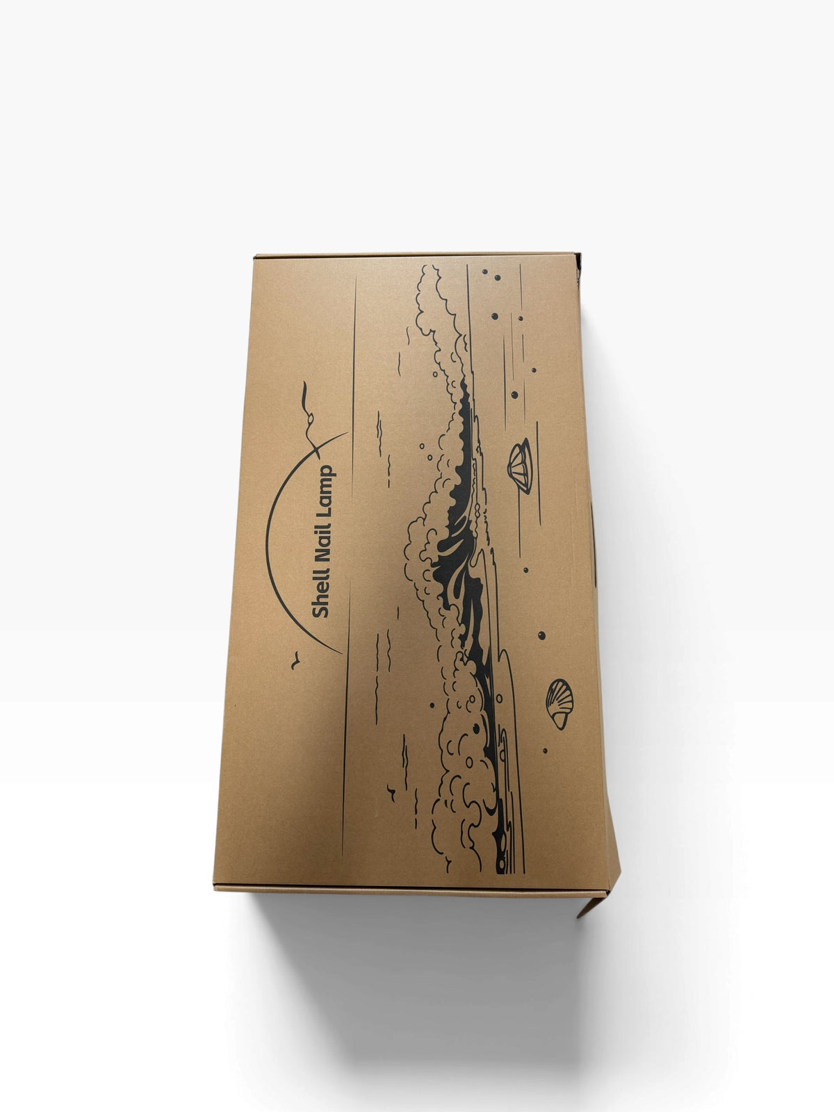 TP BEAUTY SUPPLY PTY LTD cardboard packaging box for a shell shaped nail curing lamp with beach illustration
