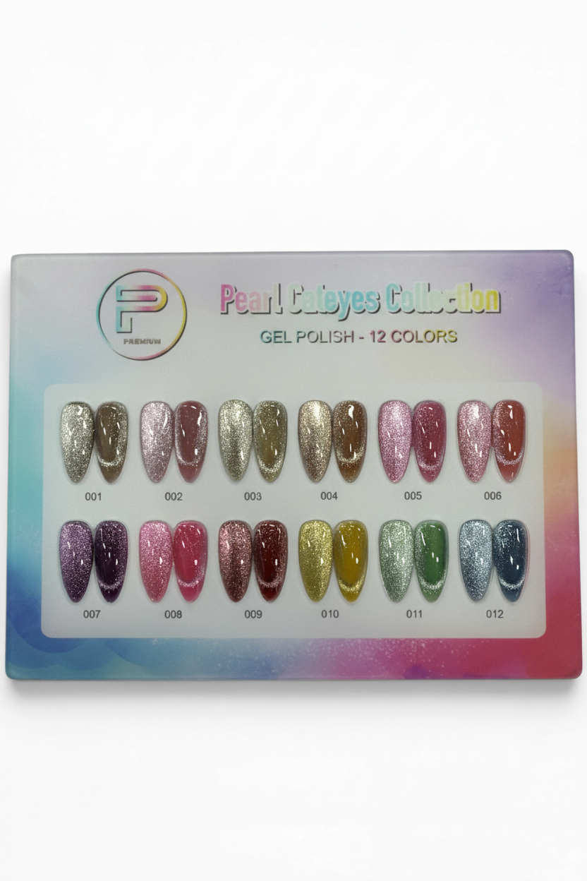 TP BEAUTY SUPPLY PTY LTD Pearl Cateyes Collection 12-piece magnetic gel polish set with shimmering pearl-finish swatches