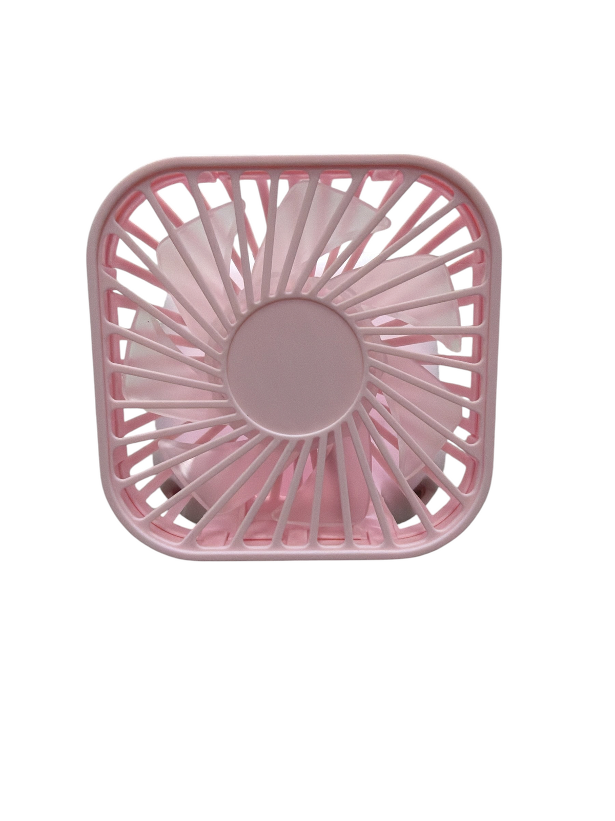 TP BEAUTY SUPPLY PTY LTD portable square desktop cooling fan in soft pastel pink with a minimalist design.