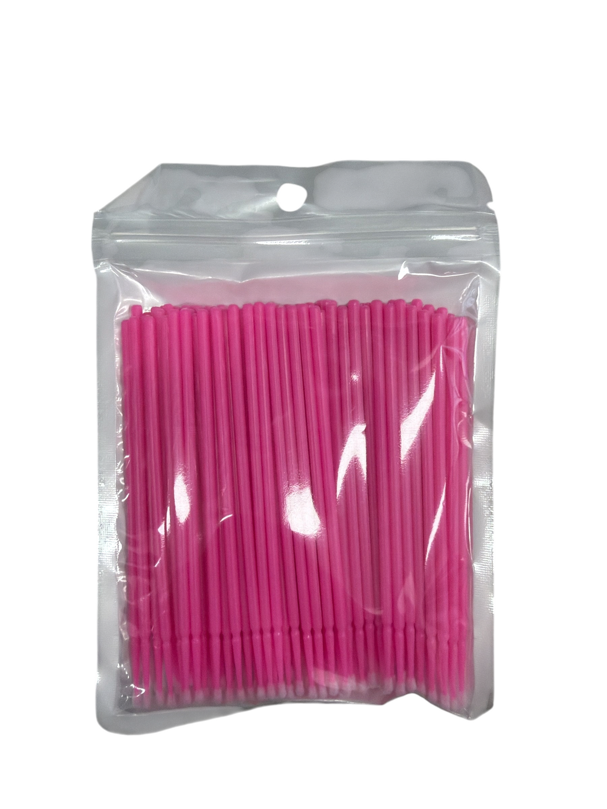 TP BEAUTY SUPPLY PTY LTD pink disposable micro applicator swabs in a clear resealable pouch for precise beauty tasks.