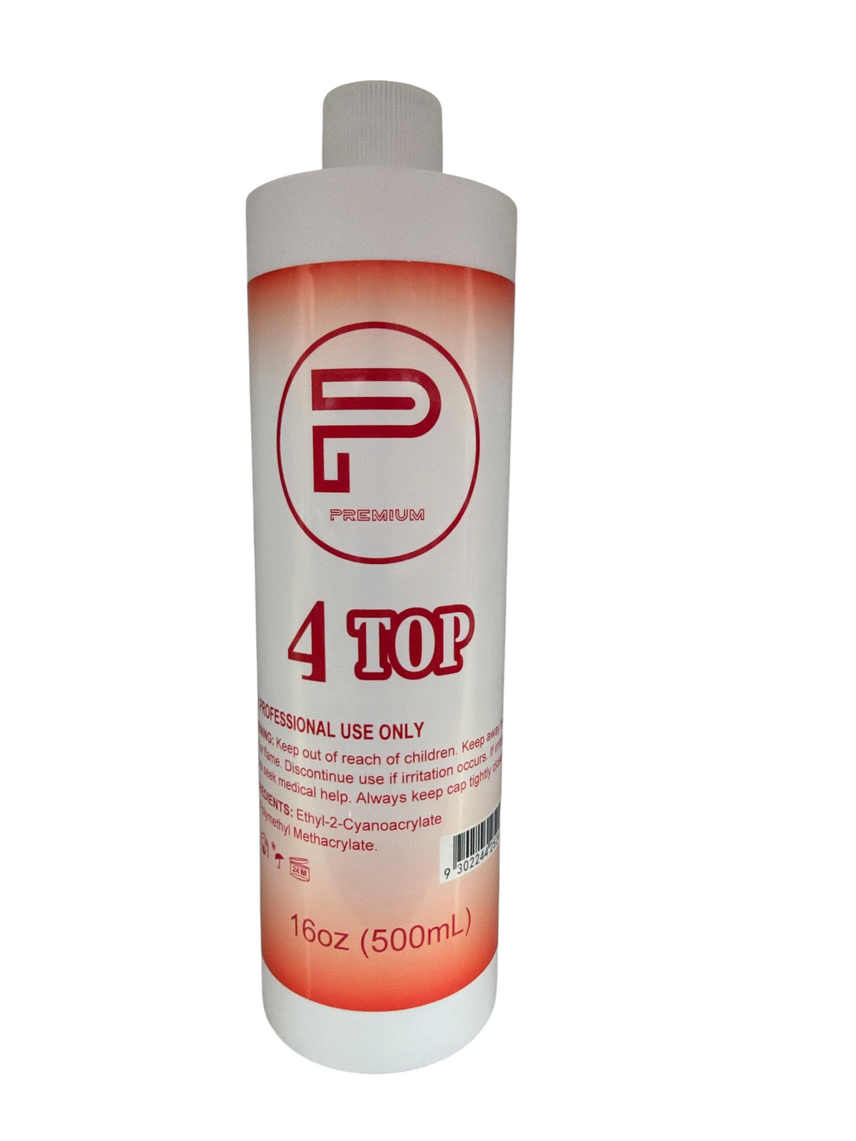 TP BEAUTY SUPPLY PTY LTD Premium 4 Top professional nail adhesive in a 500mL white bottle with red branding.