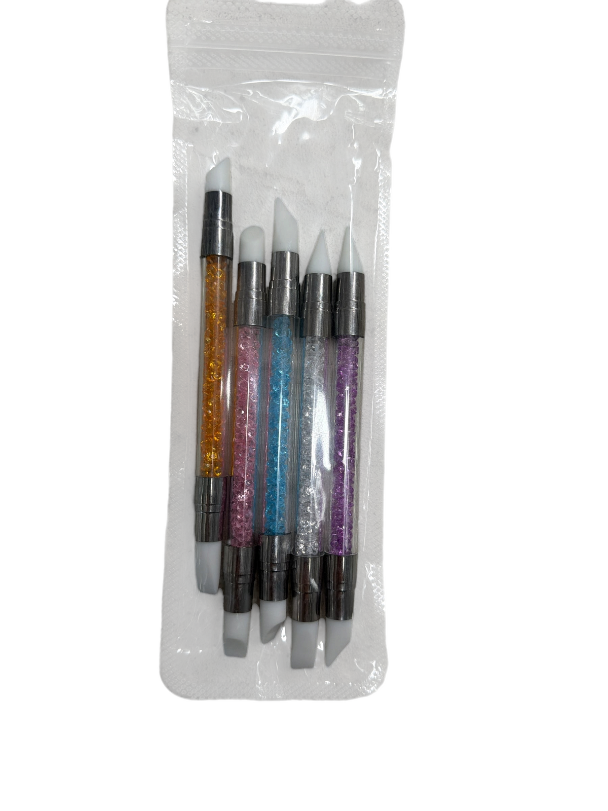 TP BEAUTY SUPPLY PTY LTD 5-piece dual-ended silicone nail art sculpting tools with colourful crystal-filled handles.