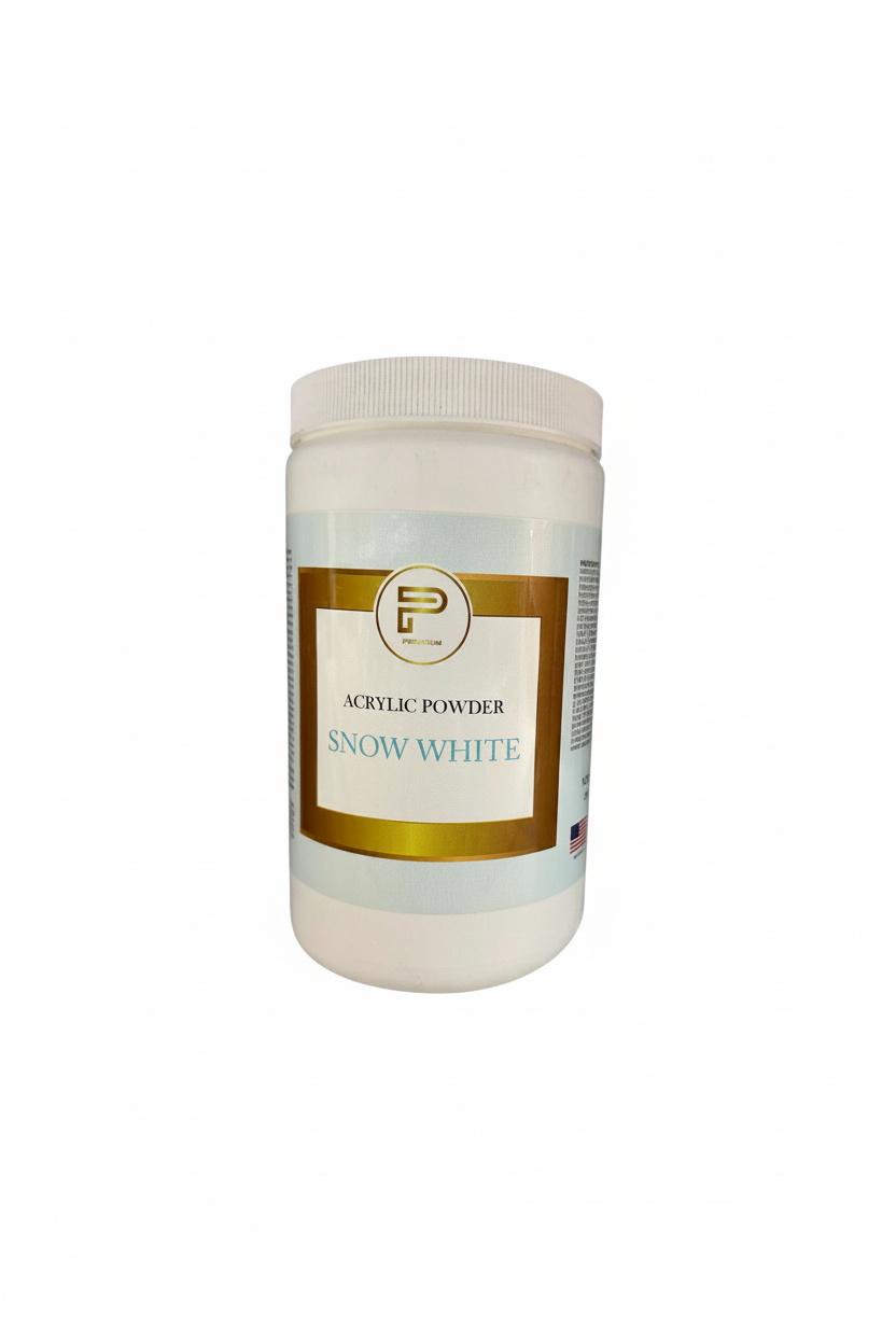 TP BEAUTY SUPPLY PTY LTD premium snow white acrylic nail powder in a professional white storage jar.