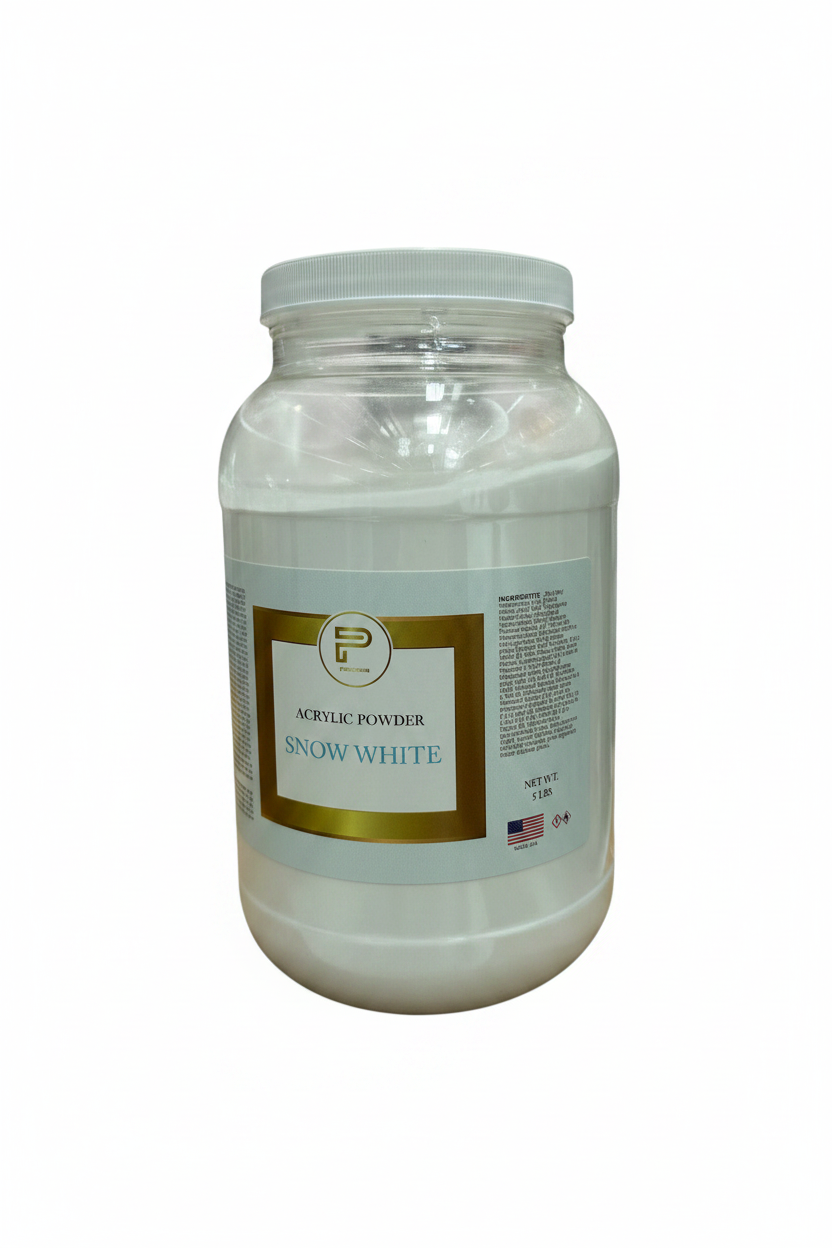 TP BEAUTY SUPPLY PTY LTD 5lb jar of professional snow white acrylic nail powder for salon manicures.