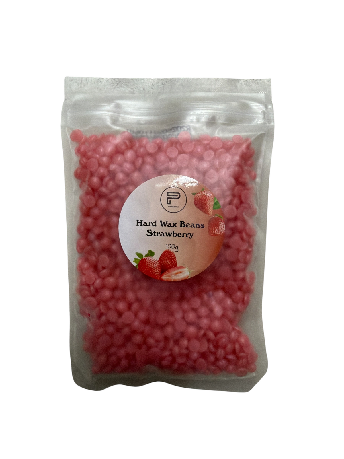 TP BEAUTY SUPPLY PTY LTD strawberry scented hard wax beans in a clear 100g pouch for gentle hair removal