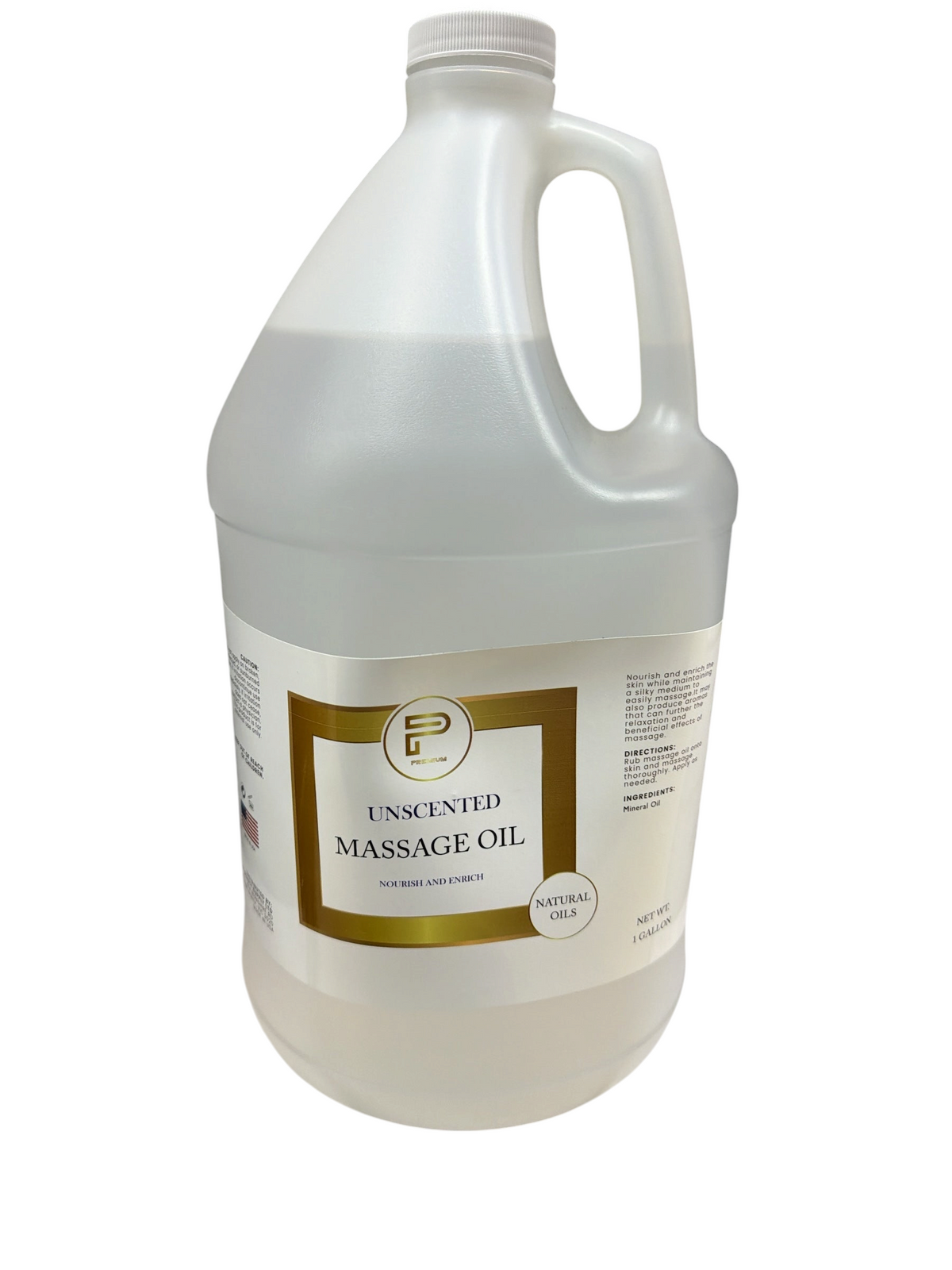 TP BEAUTY SUPPLY PTY LTD unscented massage oil in a one-gallon plastic jug for professional spa use.