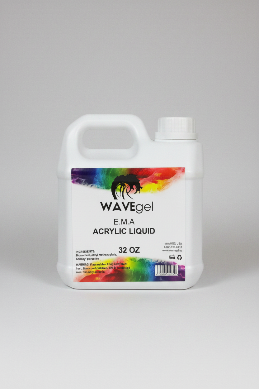 TP BEAUTY SUPPLY PTY LTD 32oz WAVEgel E.M.A acrylic liquid monomer in a white plastic jug for professional nail salons