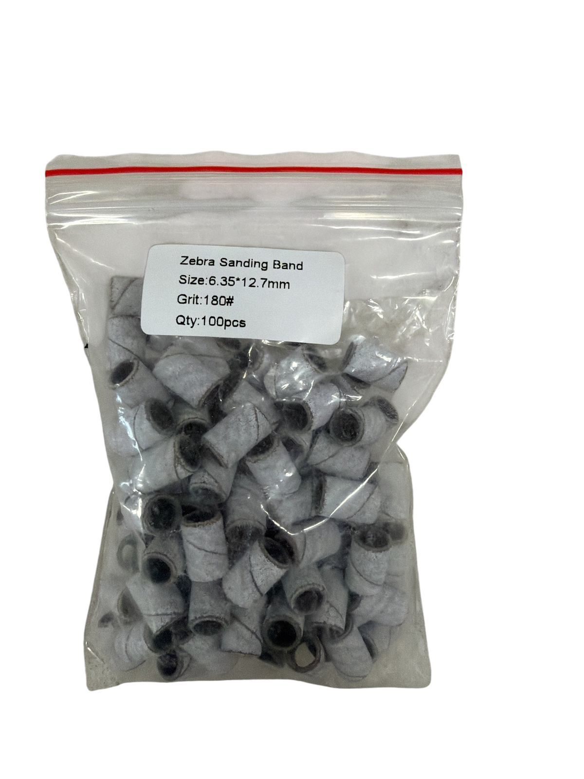 TP BEAUTY SUPPLY PTY LTD 180 grit zebra nail sanding bands in a clear plastic bag for electric nail files